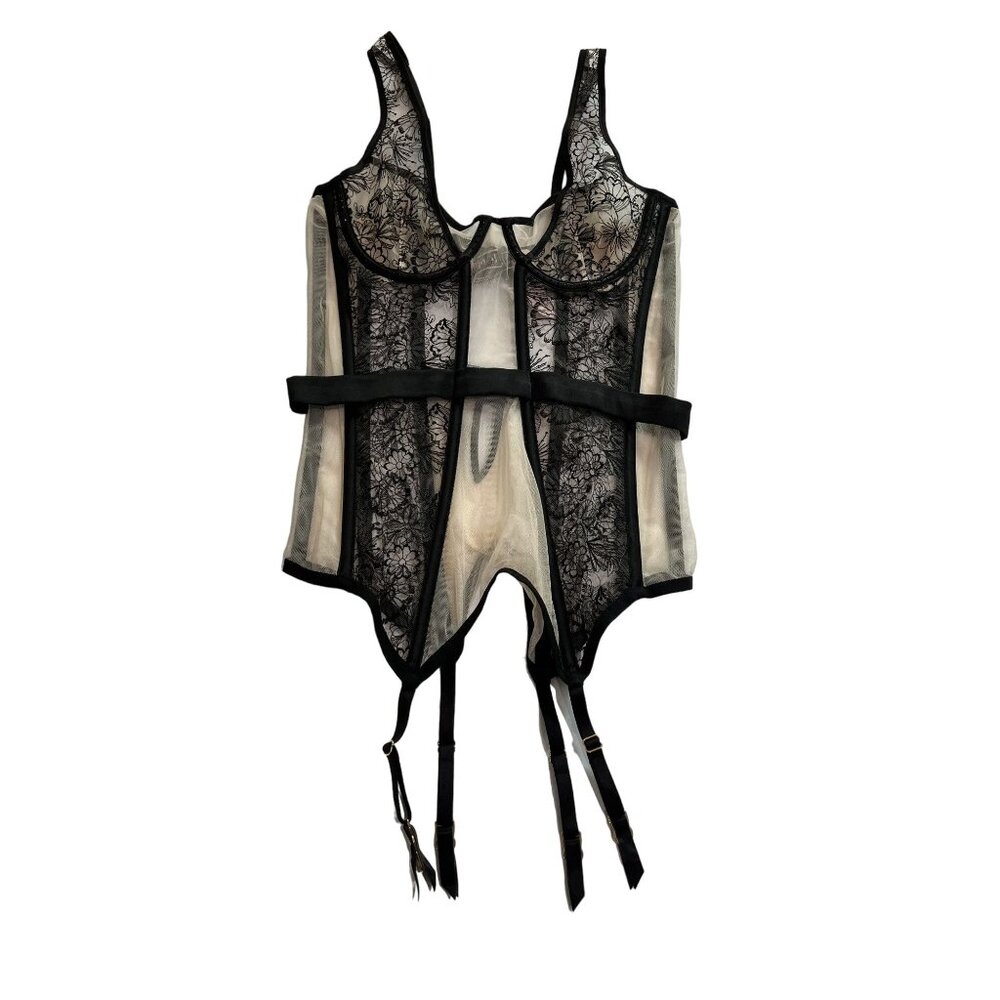 Victoria's Secret Black and Cream Lace Bustier Small